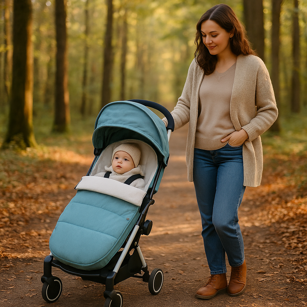 Chancelière pour poussette bleu agréable et pratique pour bébé et maman