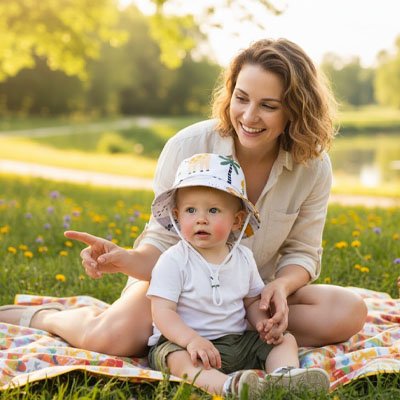 Chapeau bébé protection solaire avec fermeture facile et réglable