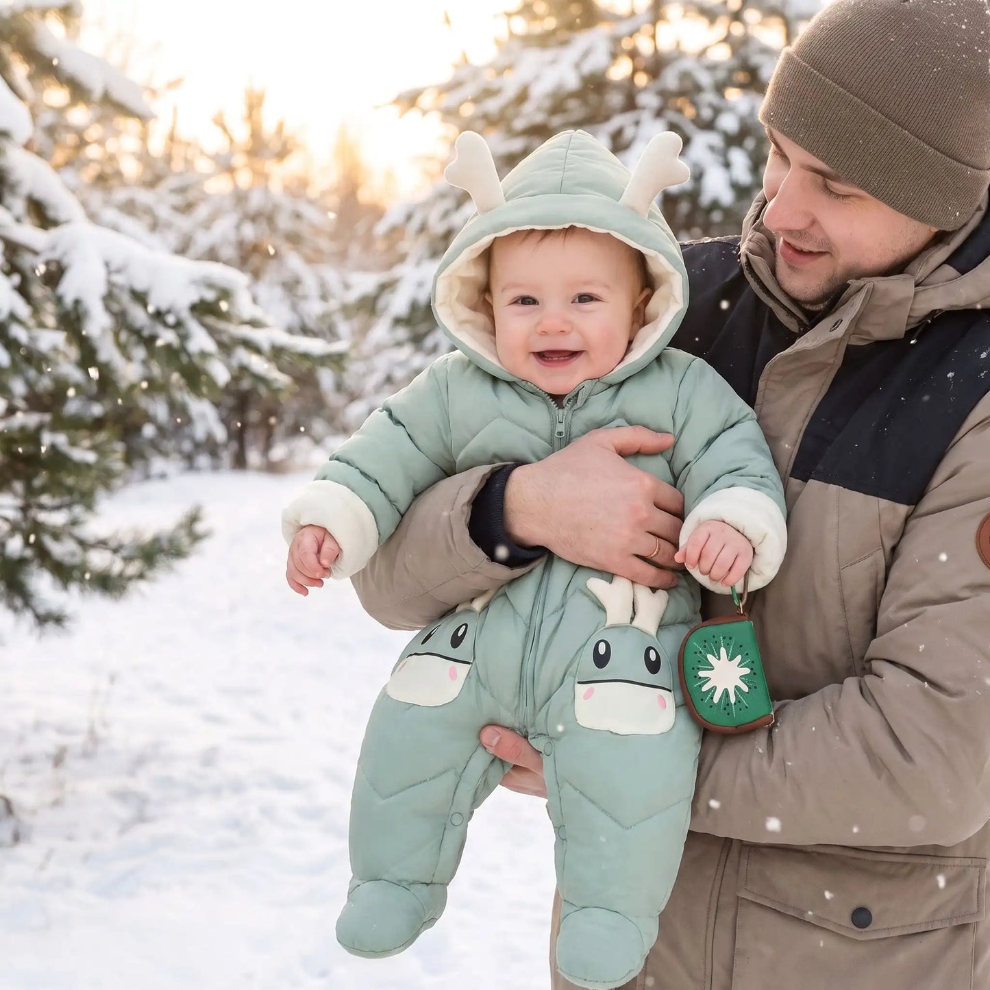 Combi pilote bébé garçon verte idéale pour les balades d'hiver