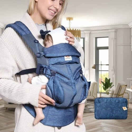 Porte bebe ergonomique avec pochette bleu au design agréable, offrant confort et sécurité