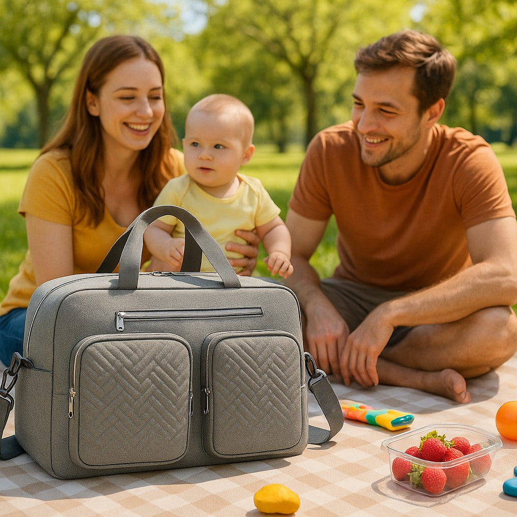 Sortie pique-nique agréable et organisée avec sac langer élégant pratique pour famille