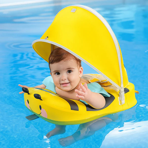 Bouee bebe avec pare soleil design abeille pour protection UV et baignade confortable en toute securité
