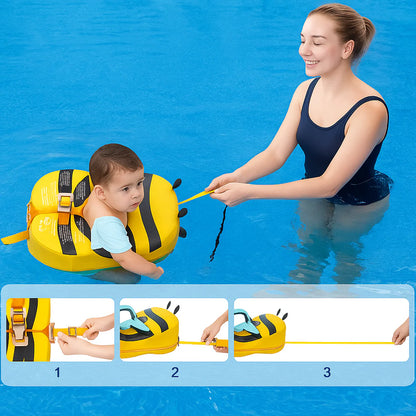 Bouee bebe jaune design abeille avec corde de securité pour maintien et baignade bébéen toute tranquillité