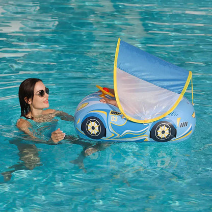 Bouee bebe piscine voiture avec ombrelle anti UV bébé avec maman dans piscine en toute securité