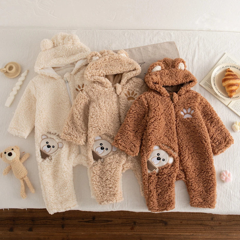 Combinaison bébé hiver confortable et chaude avec capuche ourson pour garçon et fille