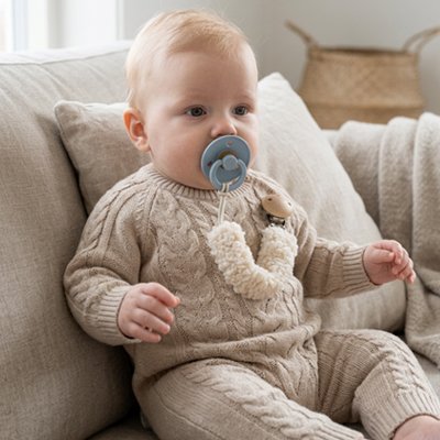 Attache sucette bébé style doudou en matière douce et confortable