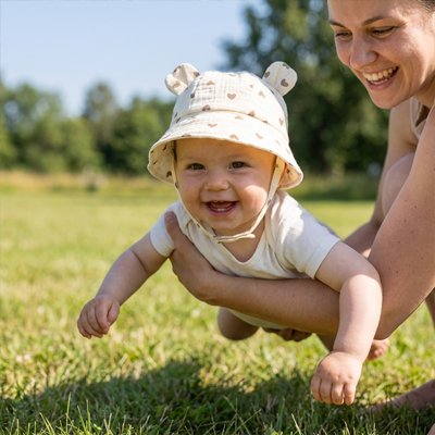 Bob bebe beige avec motif coeur chapeau soleil bébé protection été