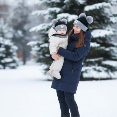 Bonnet bebe au tricot gris noir avec écharpe très chaud