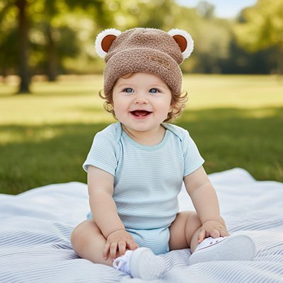 Bébé fille au bonnet marron pour une promenade confortable au parc