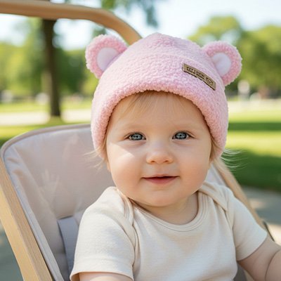 Bonnet bébé fille rose élégant avec finition chic 