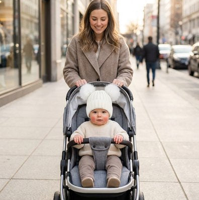 Bonnet bébé garçon blanc au design élégant avec doubles pompons