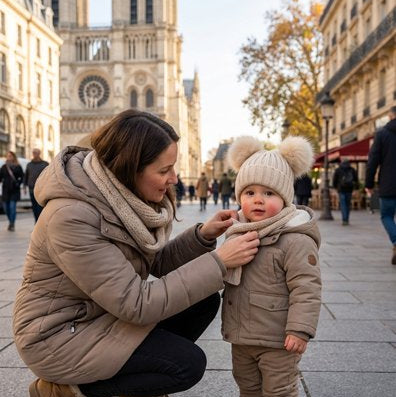 Bonnet bébé garçon au design sophistiqué et moderne avec doubles pompons