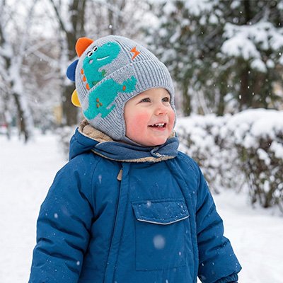 Bonnet bebe garcon très chaud gris motif dinosaure 