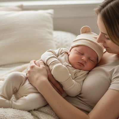 Bonnet bébé naissance beige élégant moment tendresse