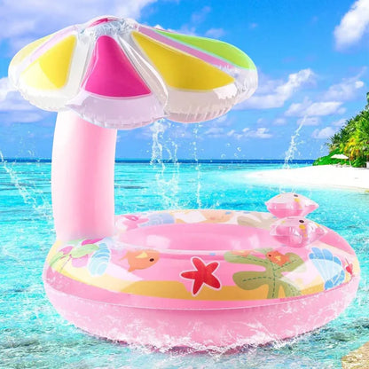 Bouee bebe à parasol couleur rose avec motif mer