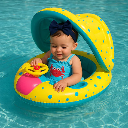 Bouee bebe avec ombrelle démontable design mignon pour baignade agréable en piscine ou plage