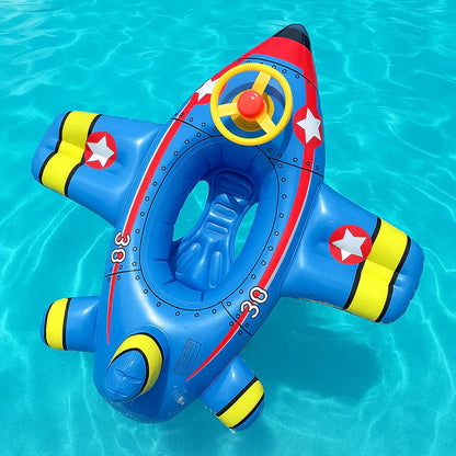 Bouee bebe en forme d'avion bleu design ludique pour piscine plage et vacances