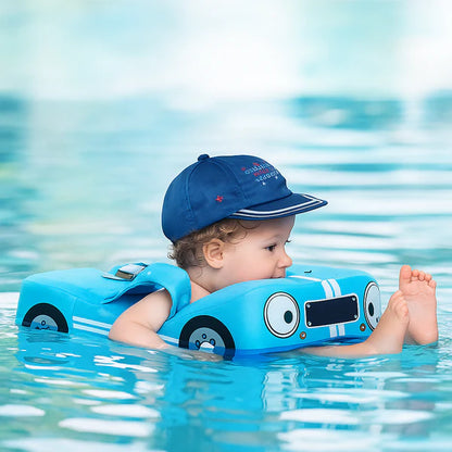 Bouée bébé non gonflable en forme de voiture bleue securisée pour piscine et baignade enfant