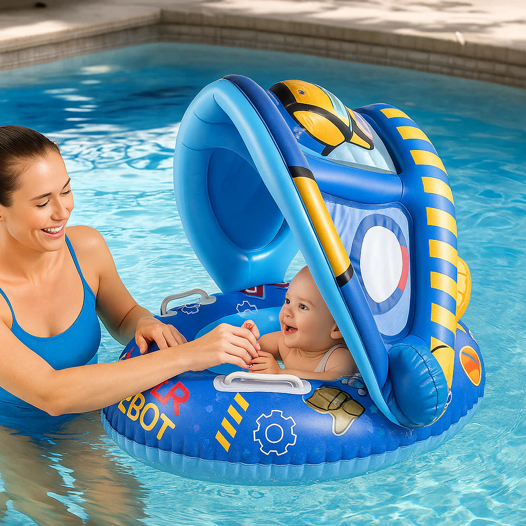 Bouee bebe piscine avec auvent anti UV et protection pour baignade securisée bébé