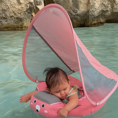 Bouée bébé rose avec ombrelle anti UV pour piscine et plage avec protection solaire efficace