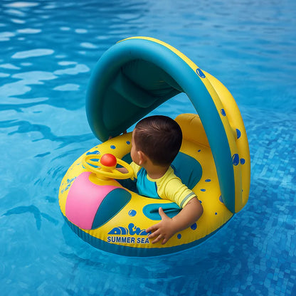 Bouee bebe voiture jaune avec pare soleil protecteur pour baignade bébé piscine ete