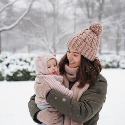 Cagoule pour bebe beige chaud sortie hivernal