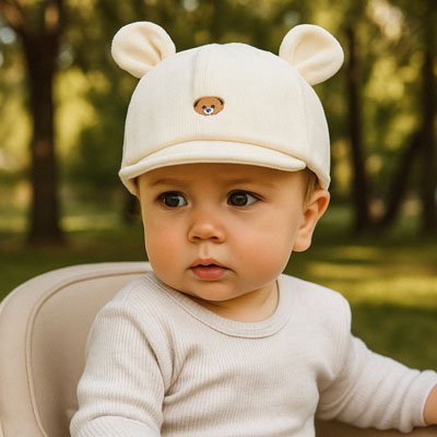 Casquette bebe blanche avec oreilles 3D et design mignon pour enfant
