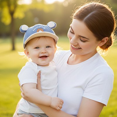 Casquette bébé bleu adorable avec visière rigide pour protection solaire
