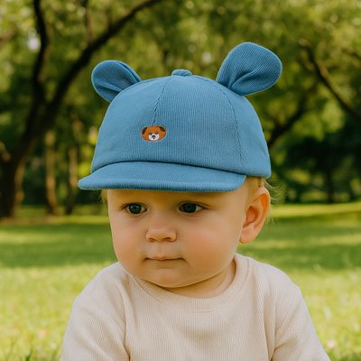 Casquette bebe bleu avec oreilles 3D et design mignon pour enfant 