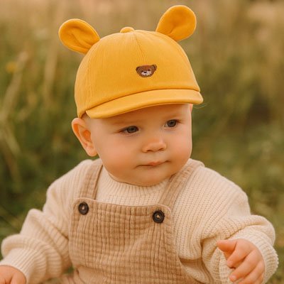 Casquette bebe jaune avec oreilles 3D et design mignon pour enfant