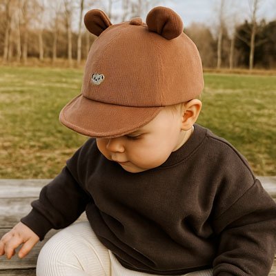 Casquette bébé marron avec oreilles 3D et design mignon pour enfant