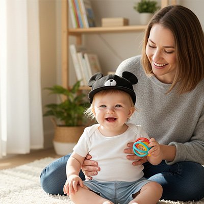 Casquette bébé noire confortable motif panda pour bébé