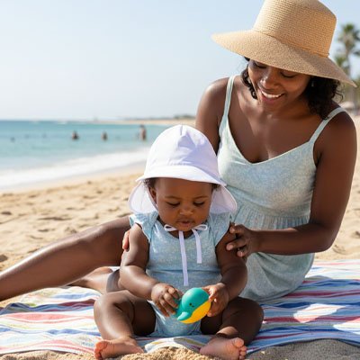 Casquette pour bebe blanche, avec cape de nuque et visière large, idéale pour protéger du soleil