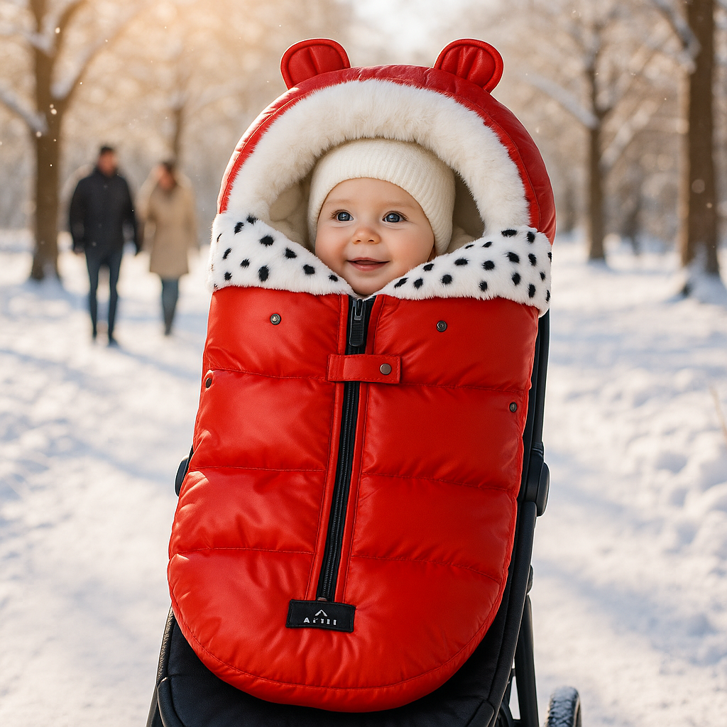 Chancelière poussette bébé rouge, cocon chaud et doux pour l’hiver, protection contre le froid et l’humidité