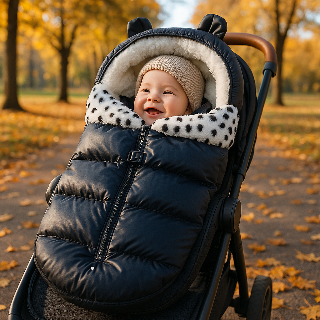 Chancelière poussette noire, cocon chaud, doux et confortable pour bébé, protection optimale contre le froid