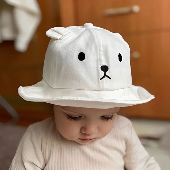 Chapeau bebe bob blanc avec oreilles ourson en coton doux