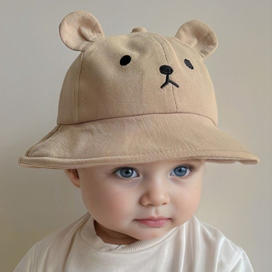 Chapeau bebe bob kaki avec oreilles ourson en coton doux