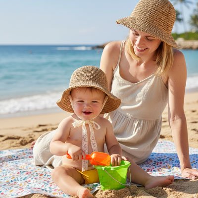 Chapeau bebe en paille beige style elegant pour protection solaire bebe