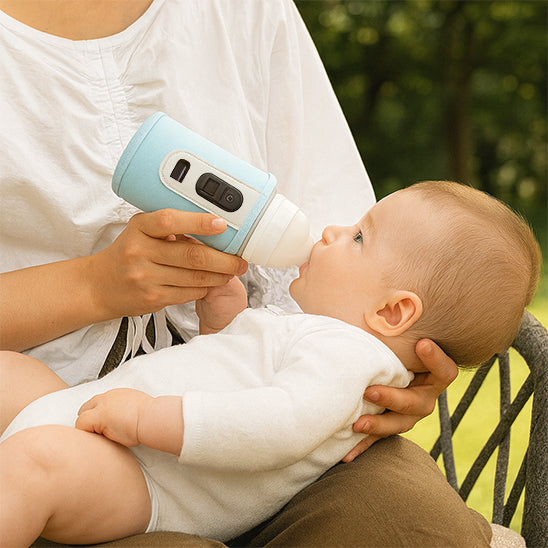 Chauffe biberon nomade bleu ciel ultra-pratique pour réchauffer les repas de bébé partout