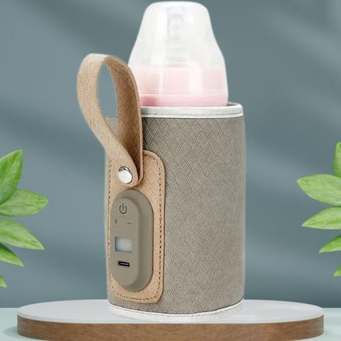 Chauffe-biberon nomade avec housse chauffante et fermeture scratch pour garder le lait de bébé à température 