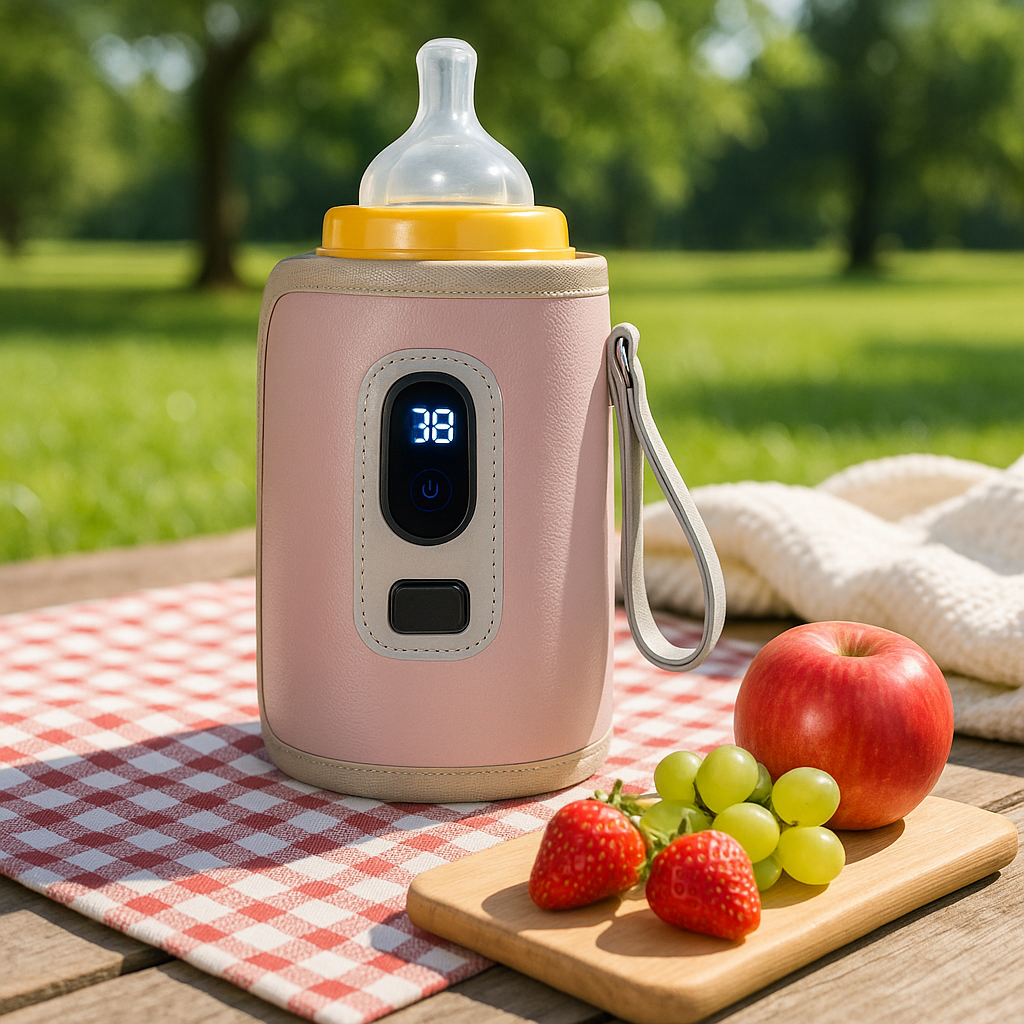 Chauffe biberon nomade mini de couleur rose compact et pratique pour les déplacements