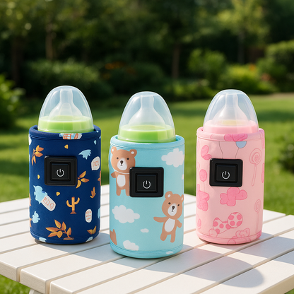Chauffe biberon nomade portable disponible en trois variantes de couleur bleu vert et rose