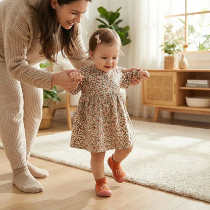 Chaussure souple bebe orange pratique, idéale pour les premiers pas