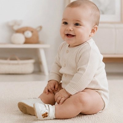 Chaussure bébé blanche avec motif ours