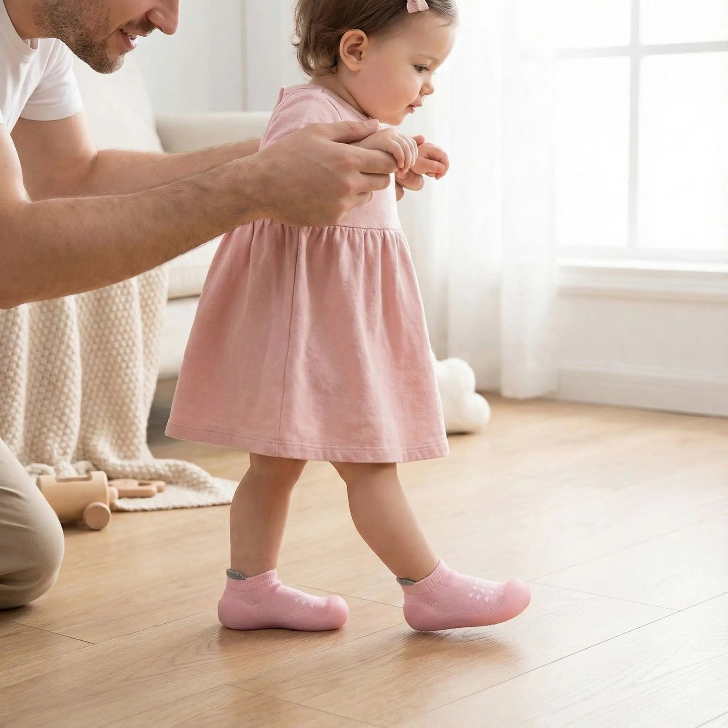 Chaussure bebe souple rose pratique, idéale pour les premiers pas