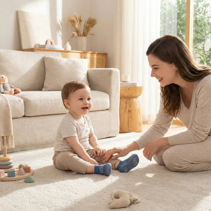 Chaussure souple bébé bleu, flexible et confortable pour la maison et les sorties