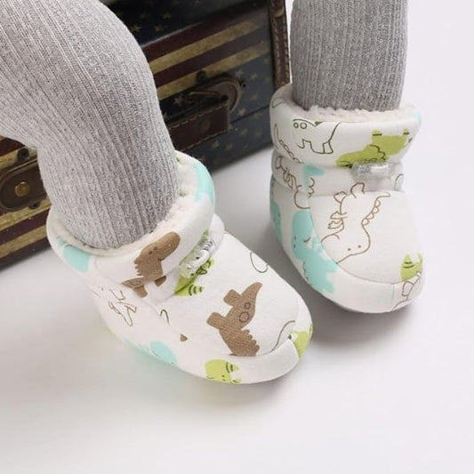 Chaussures bebe blanche avec motif de dinosaures colorés