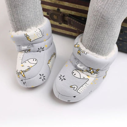 Chaussures bébé gris clair avec motif licorne, style élégant pour petits pieds