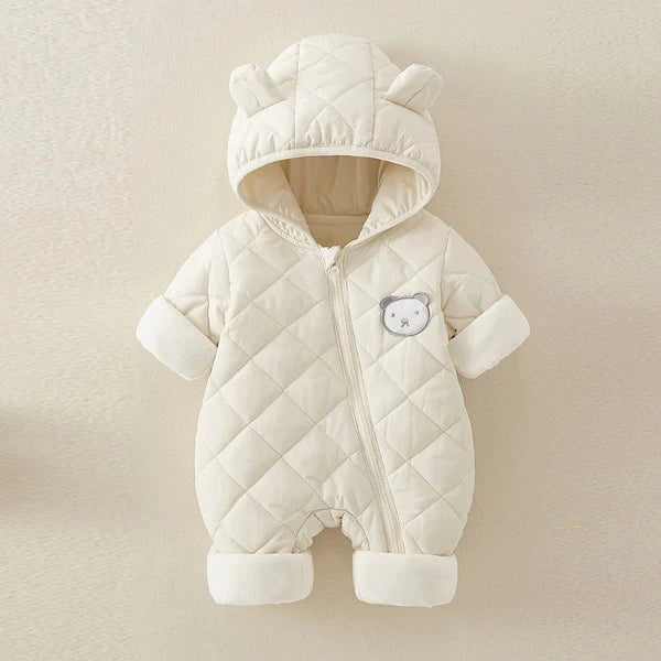 Combi pilote bébé blanche avec motif petite tête d'ourson, chaude et confortable pour l'hiver