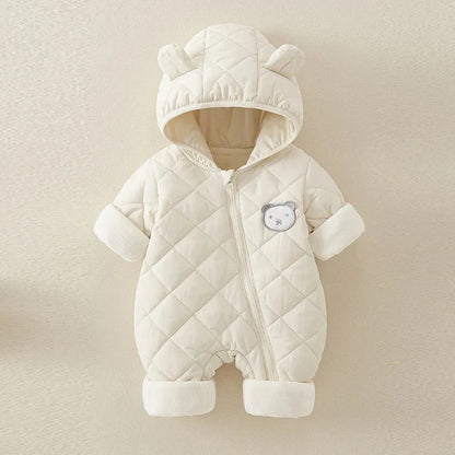 Combi pilote bébé blanche avec motif petite tête d'ourson, chaude et confortable pour l'hiver